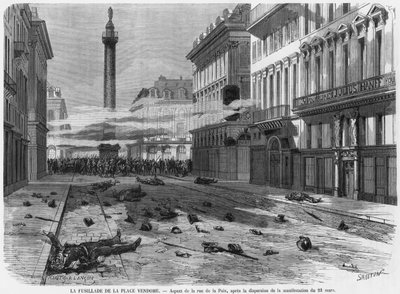 Tir depuis la place Vendôme, après la dispersion de la manifestation rue de la Paix, Paris, gravé par Burn Smeeton, 23 mars 1871 - Michel and Lancon, Auguste Fichot